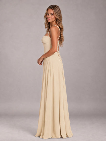 Champagne A-Line Sweetheart Sleeveless Floor-Length Bridesmaid Dress
