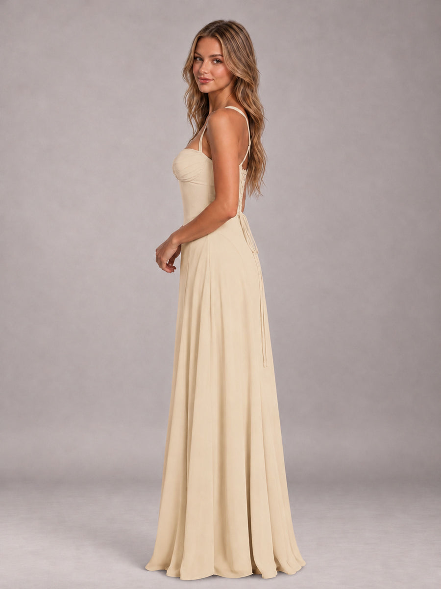 Champagne A-Line Sweetheart Sleeveless Floor-Length Bridesmaid Dress