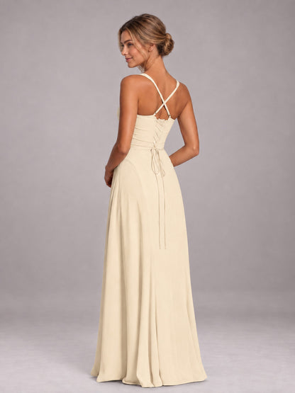 Champagne A-Line Sweetheart Sleeveless Floor-Length Bridesmaid Dress