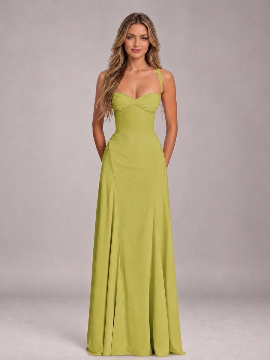 Chartreuse A-Line Sweetheart Sleeveless Floor-Length Bridesmaid Dress