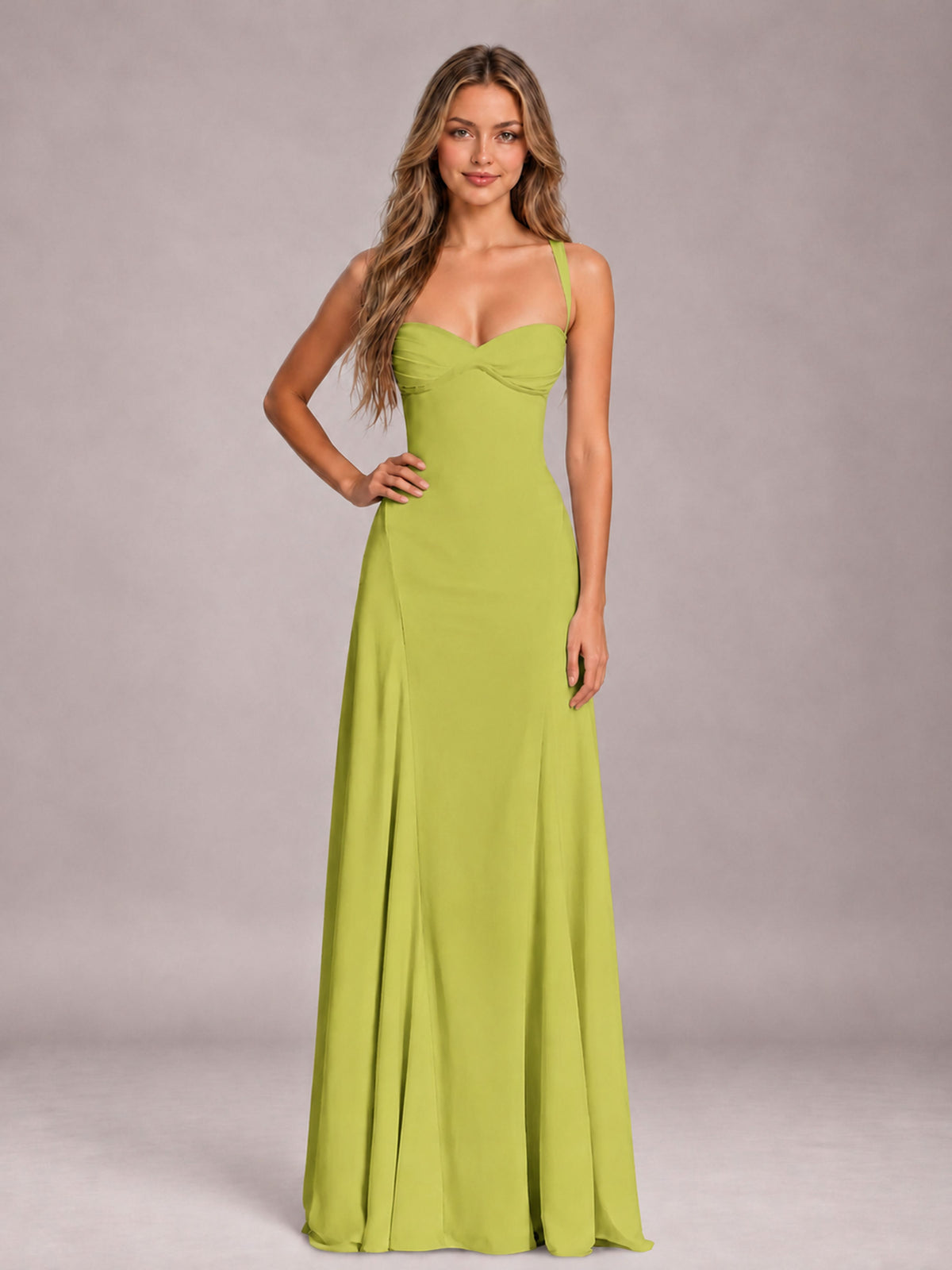 Chartreuse A-Line Sweetheart Sleeveless Floor-Length Bridesmaid Dress
