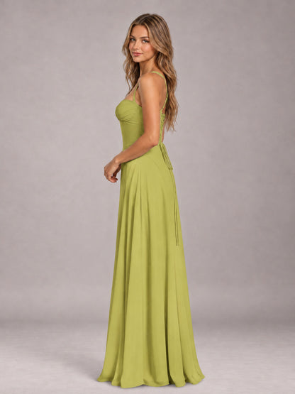 Chartreuse A-Line Sweetheart Sleeveless Floor-Length Bridesmaid Dress