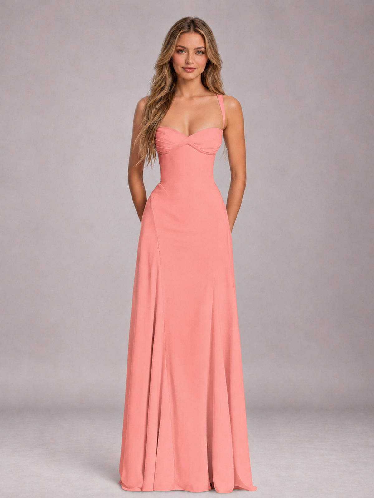 Coral A-Line Sweetheart Sleeveless Floor-Length Bridesmaid Dress