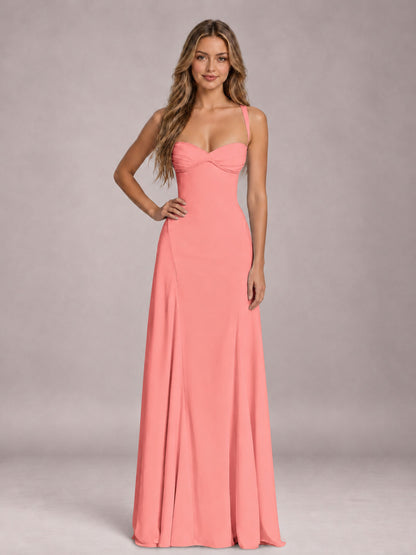 Coral A-Line Sweetheart Sleeveless Floor-Length Bridesmaid Dress