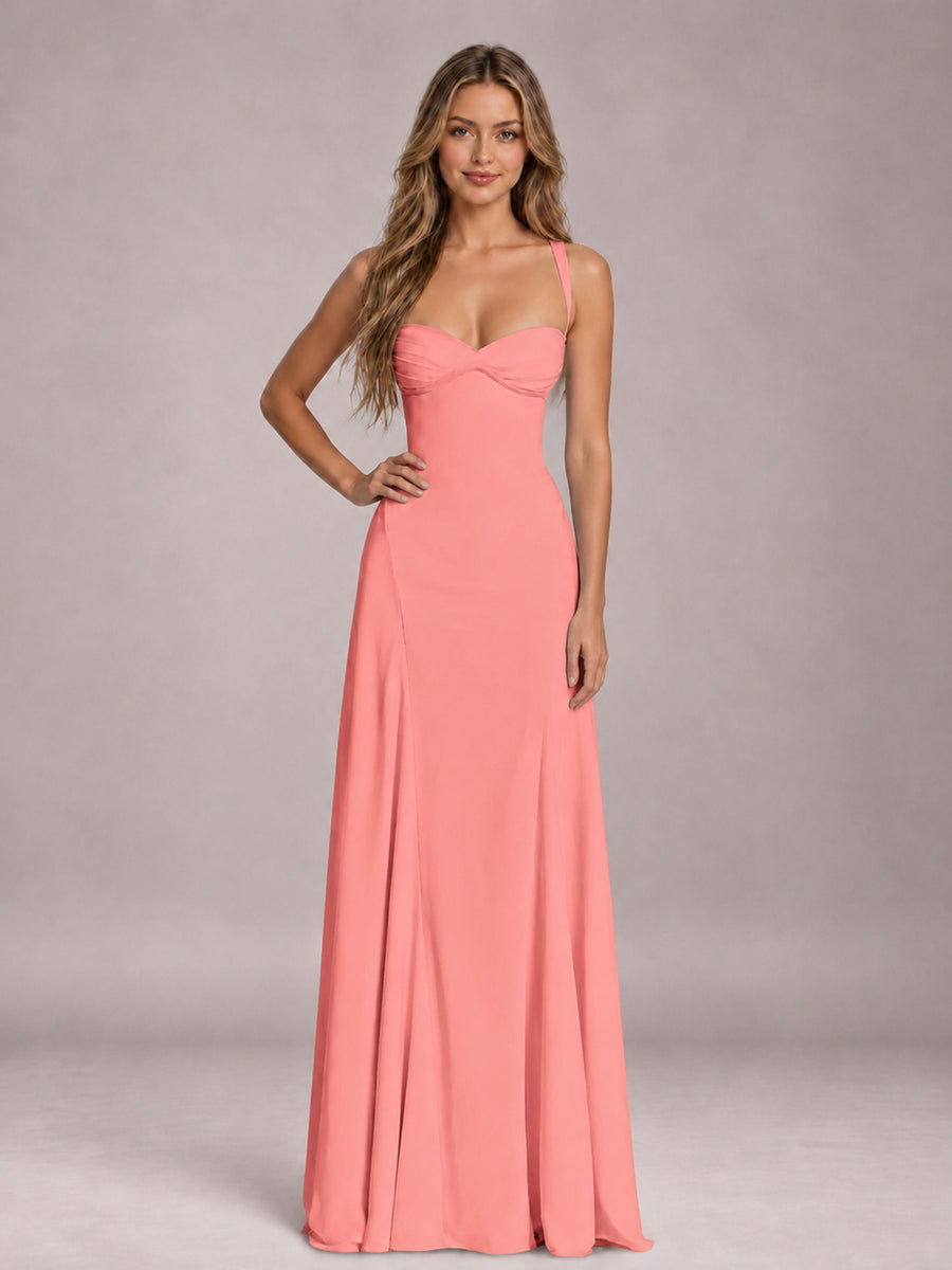 Coral A-Line Sweetheart Sleeveless Floor-Length Bridesmaid Dress