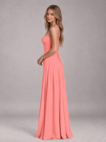 Coral A-Line Sweetheart Sleeveless Floor-Length Bridesmaid Dress