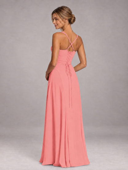 Coral A-Line Sweetheart Sleeveless Floor-Length Bridesmaid Dress