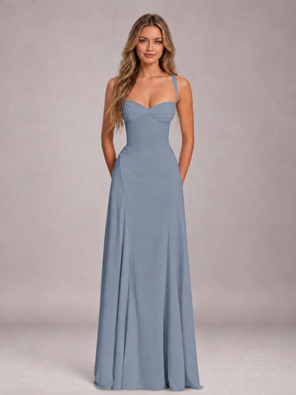 Dusty Blue A-Line Sweetheart Sleeveless Floor-Length Bridesmaid Dress