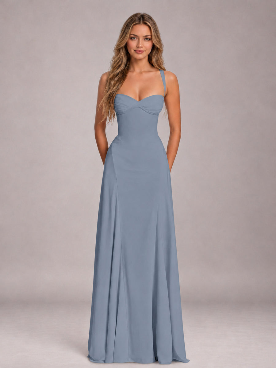 Dusty Blue A-Line Sweetheart Sleeveless Floor-Length Bridesmaid Dress