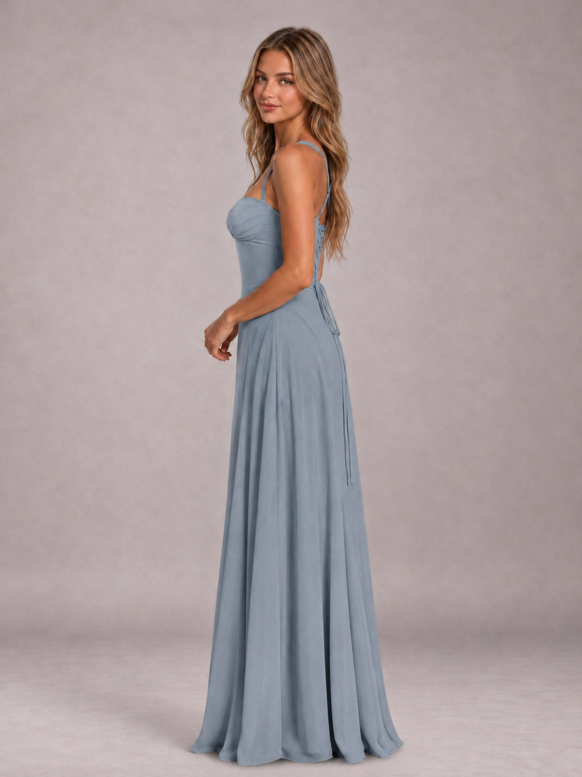 Dusty Blue A-Line Sweetheart Sleeveless Floor-Length Bridesmaid Dress