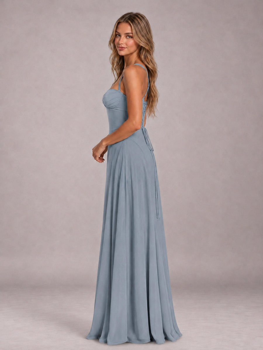 Dusty Blue A-Line Sweetheart Sleeveless Floor-Length Bridesmaid Dress