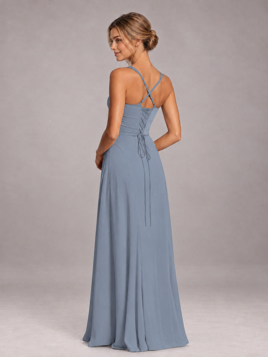 Dusty Blue A-Line Sweetheart Sleeveless Floor-Length Bridesmaid Dress