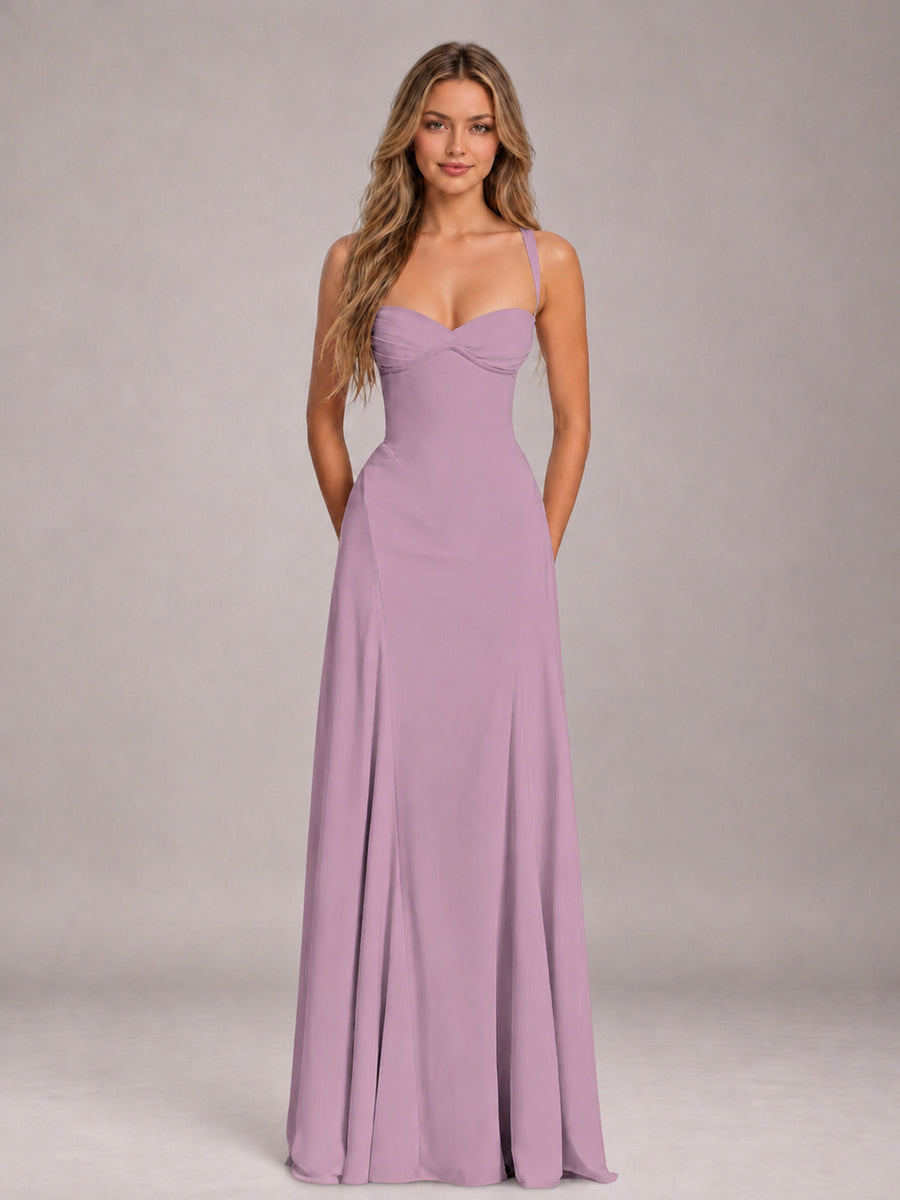 Dusty Purple A-Line Sweetheart Sleeveless Floor-Length Bridesmaid Dress