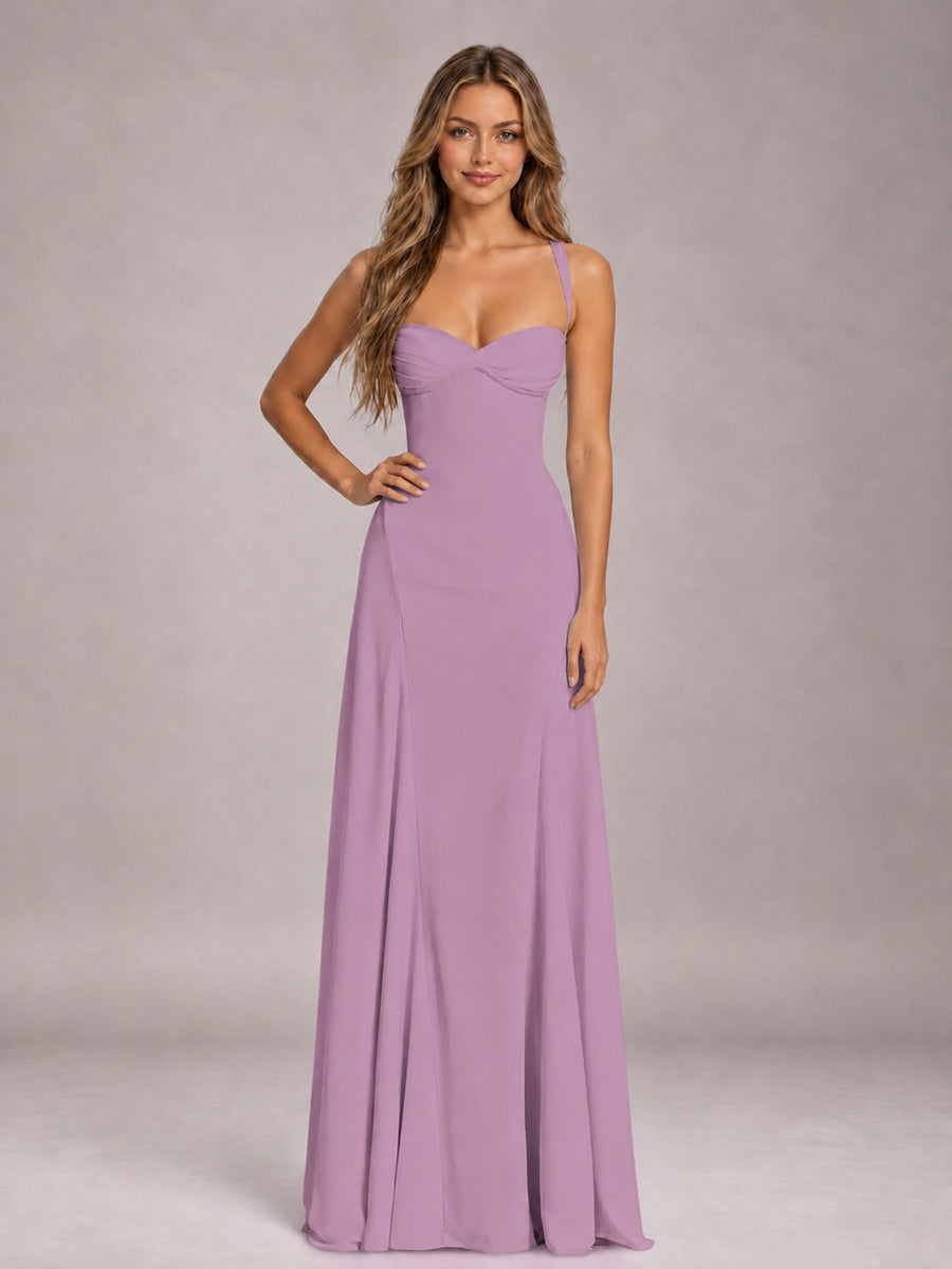 Dusty Purple A-Line Sweetheart Sleeveless Floor-Length Bridesmaid Dress