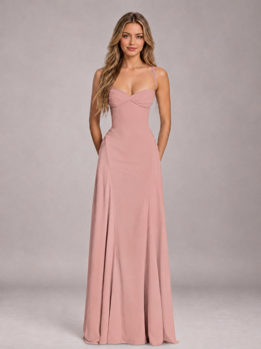 Dusty Rose A-Line Sweetheart Sleeveless Floor-Length Bridesmaid Dress