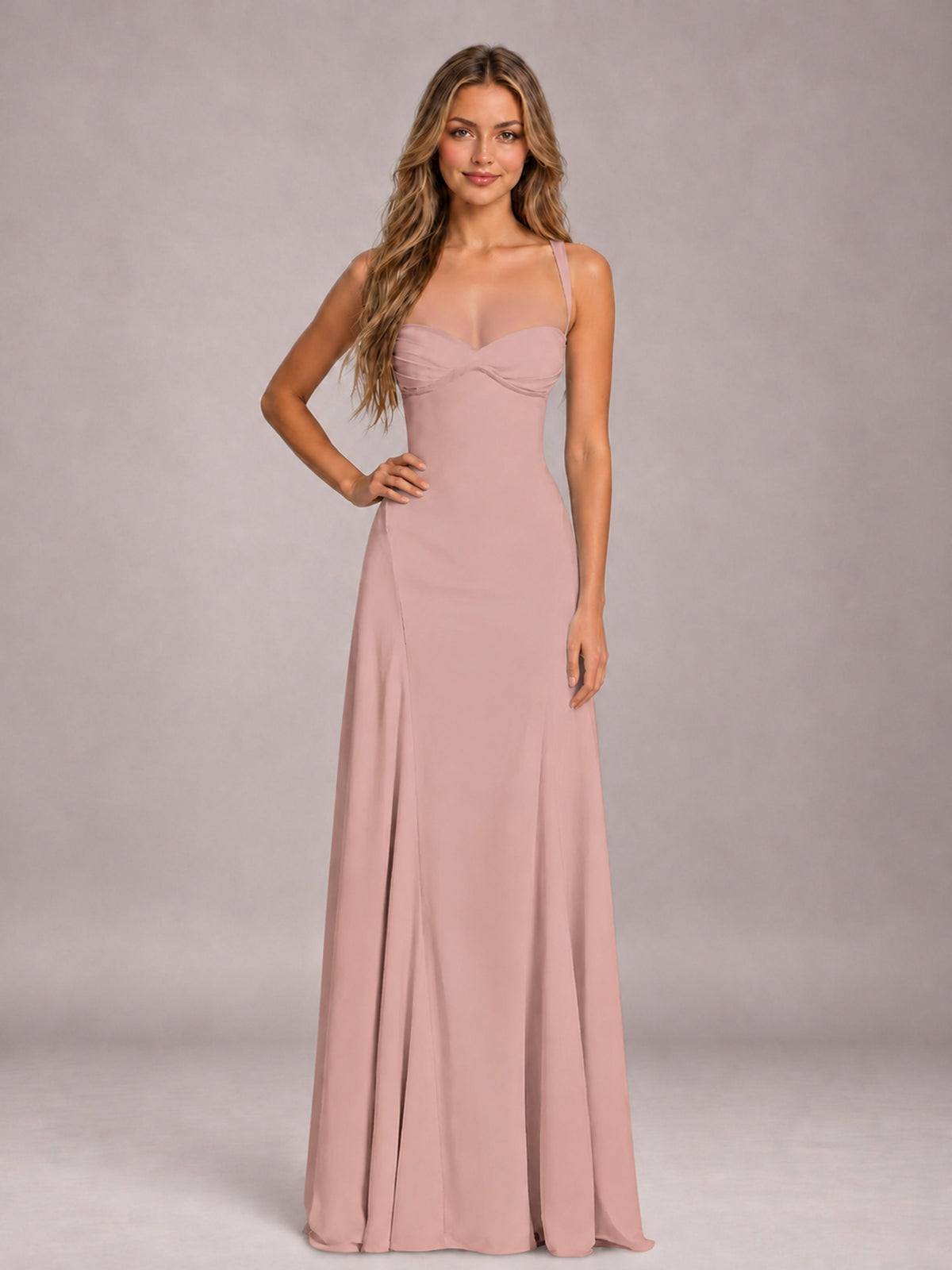Dusty Rose A-Line Sweetheart Sleeveless Floor-Length Bridesmaid Dress