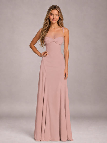 Dusty Rose A-Line Sweetheart Sleeveless Floor-Length Bridesmaid Dress