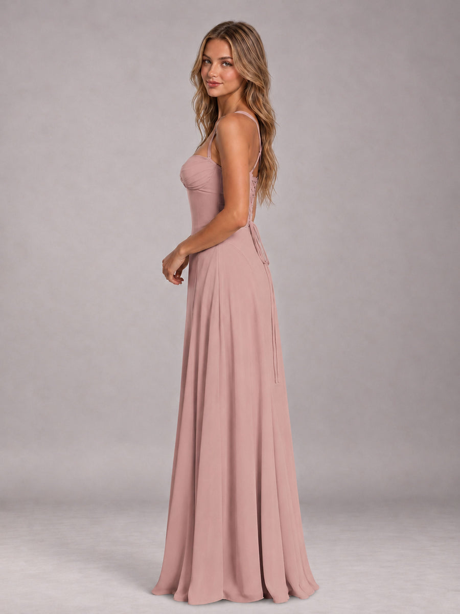 Dusty Rose A-Line Sweetheart Sleeveless Floor-Length Bridesmaid Dress