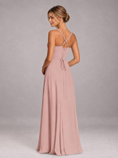 Dusty Rose A-Line Sweetheart Sleeveless Floor-Length Bridesmaid Dress