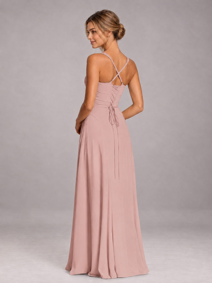 Dusty Rose A-Line Sweetheart Sleeveless Floor-Length Bridesmaid Dress