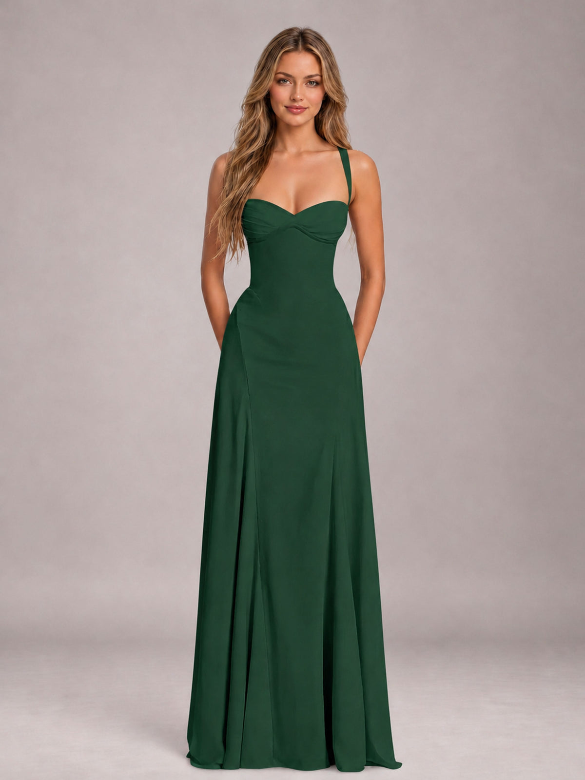Emerald Green A-Line Sweetheart Sleeveless Floor-Length Bridesmaid Dress