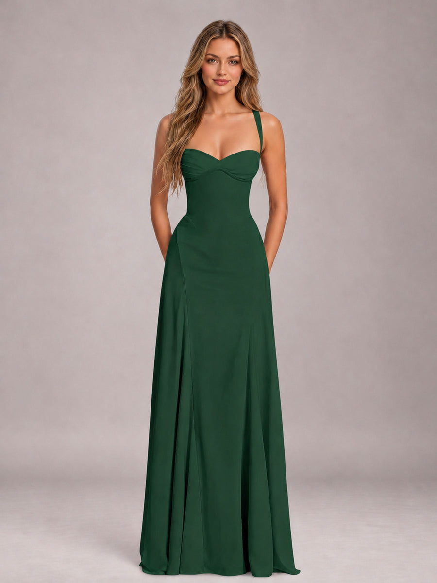 Emerald Green A-Line Sweetheart Sleeveless Floor-Length Bridesmaid Dress