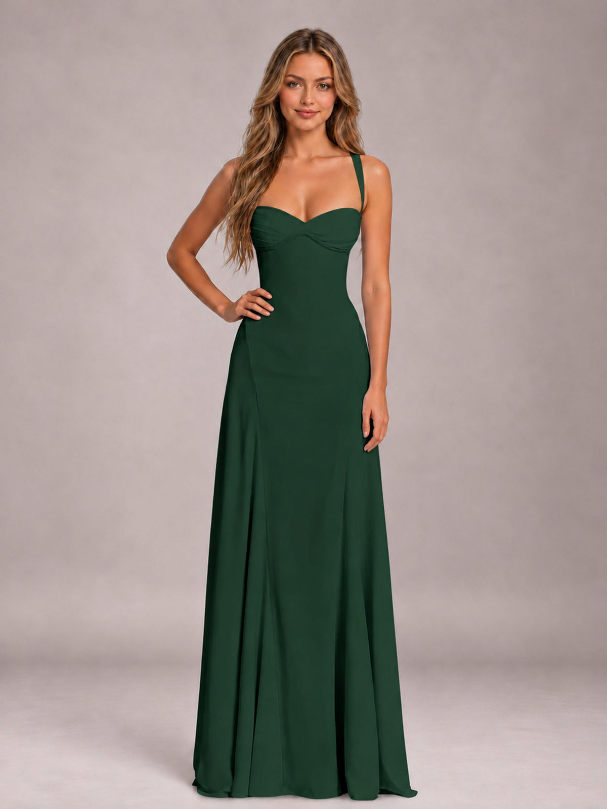 Emerald Green A-Line Sweetheart Sleeveless Floor-Length Bridesmaid Dress