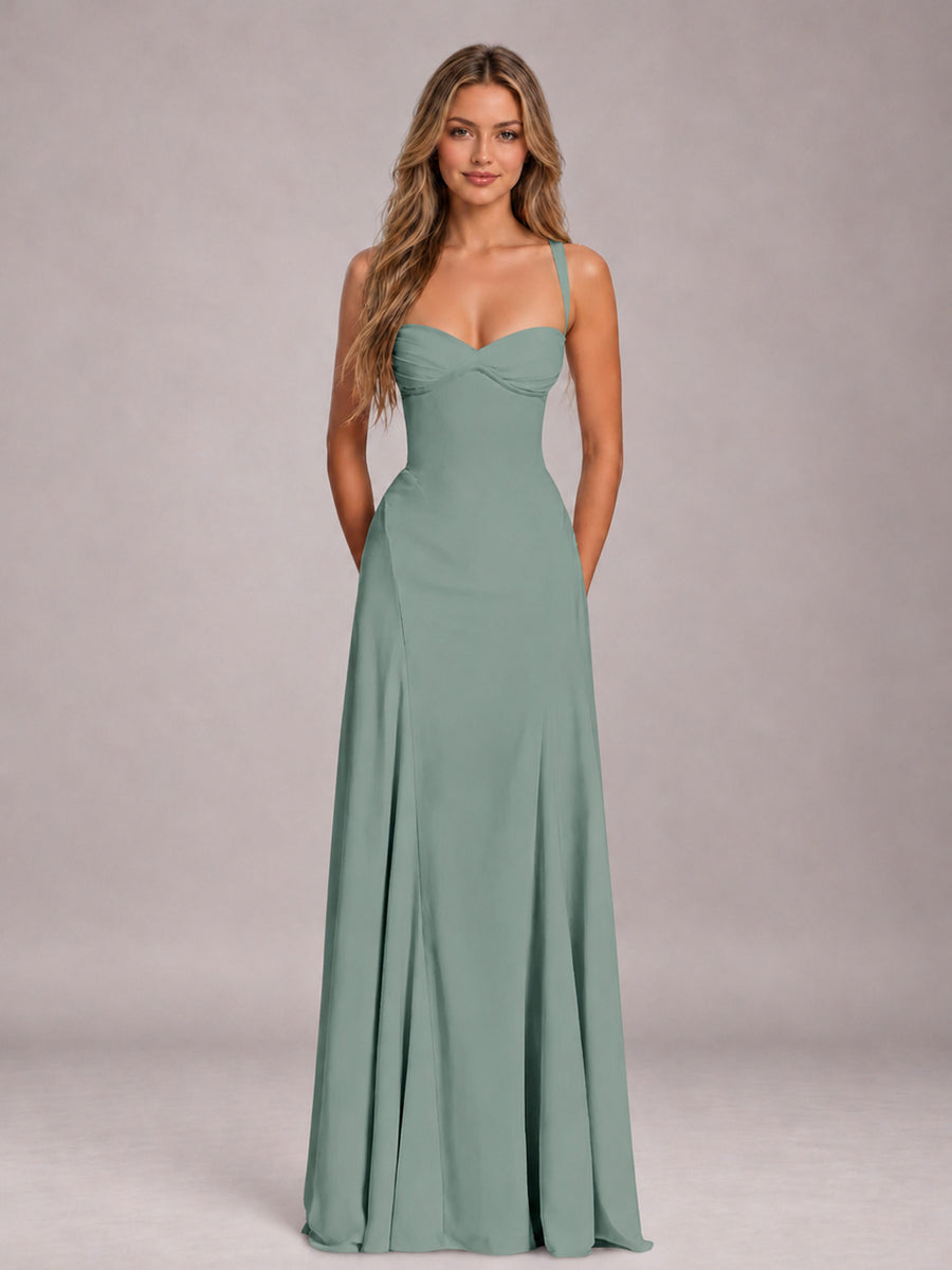 Eucalyptus A-Line Sweetheart Sleeveless Floor-Length Bridesmaid Dress