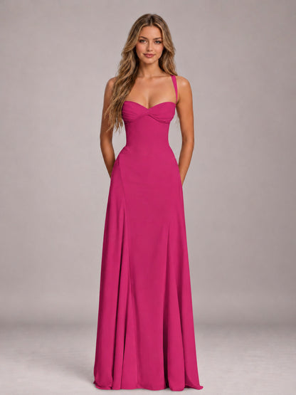 Fuchsia A-Line Sweetheart Sleeveless Floor-Length Bridesmaid Dress