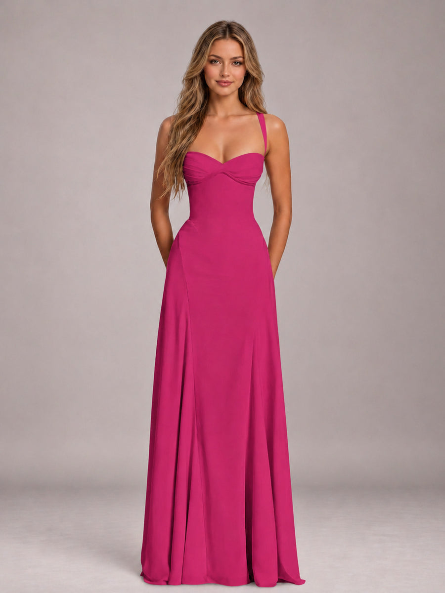Fuchsia A-Line Sweetheart Sleeveless Floor-Length Bridesmaid Dress