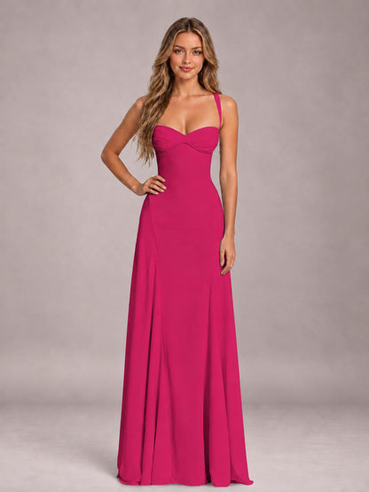 Fuchsia A-Line Sweetheart Sleeveless Floor-Length Bridesmaid Dress