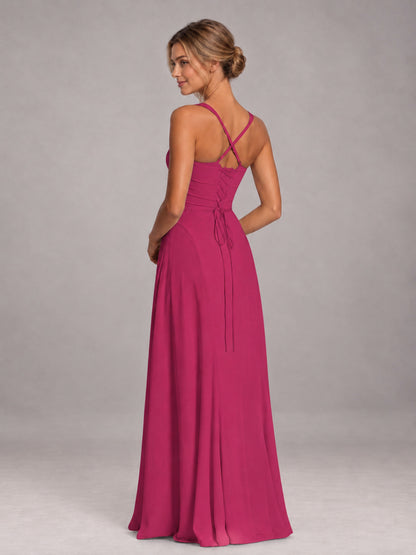 Fuchsia A-Line Sweetheart Sleeveless Floor-Length Bridesmaid Dress