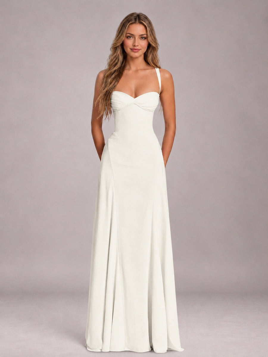Ivory A-Line Sweetheart Sleeveless Floor-Length Bridesmaid Dress