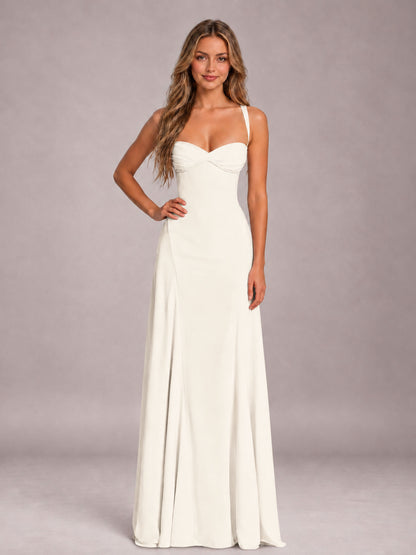 Ivory A-Line Sweetheart Sleeveless Floor-Length Bridesmaid Dress