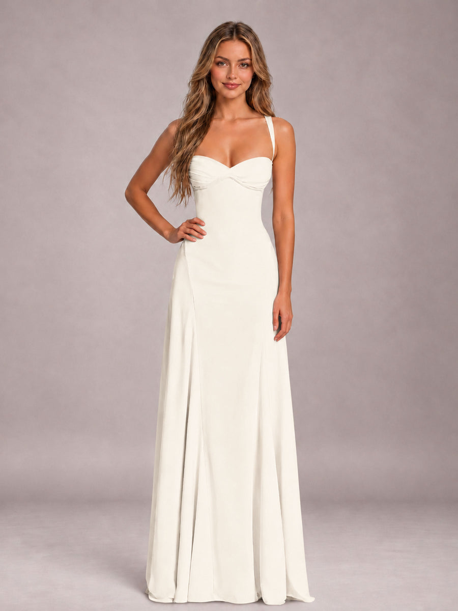Ivory A-Line Sweetheart Sleeveless Floor-Length Bridesmaid Dress