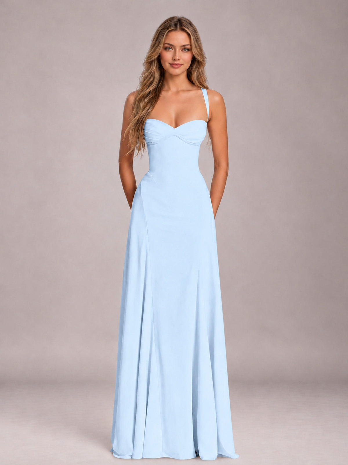 Light Blue A-Line Sweetheart Sleeveless Floor-Length Bridesmaid Dress