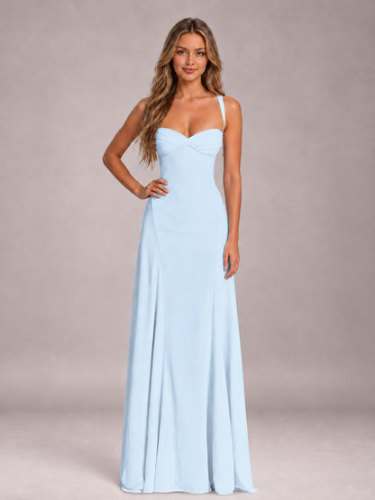 Light Blue A-Line Sweetheart Sleeveless Floor-Length Bridesmaid Dress