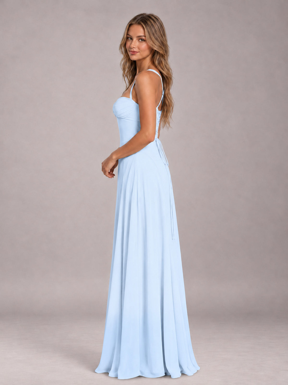 Light Blue A-Line Sweetheart Sleeveless Floor-Length Bridesmaid Dress