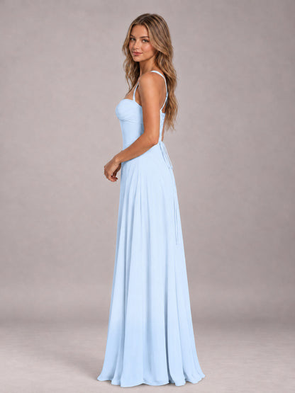 Light Blue A-Line Sweetheart Sleeveless Floor-Length Bridesmaid Dress