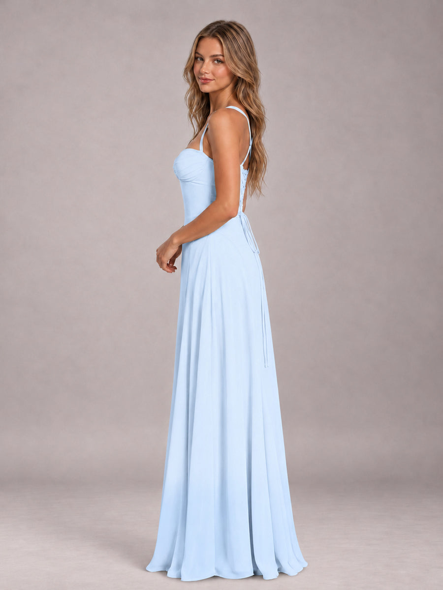 Light Blue A-Line Sweetheart Sleeveless Floor-Length Bridesmaid Dress