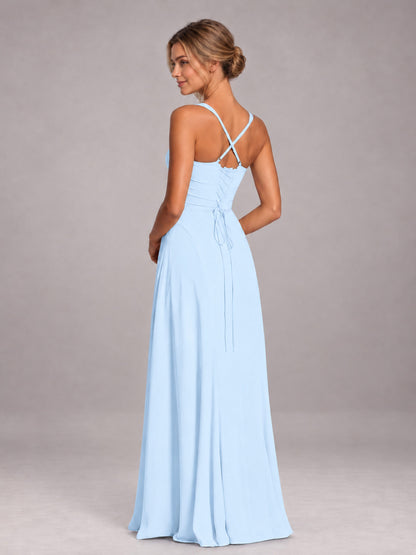 Light Blue A-Line Sweetheart Sleeveless Floor-Length Bridesmaid Dress