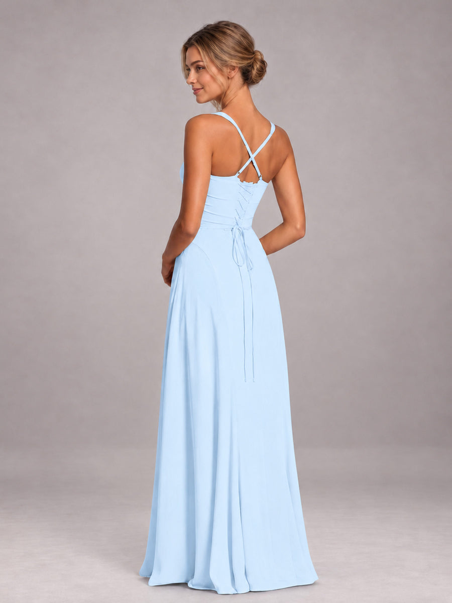 Light Blue A-Line Sweetheart Sleeveless Floor-Length Bridesmaid Dress