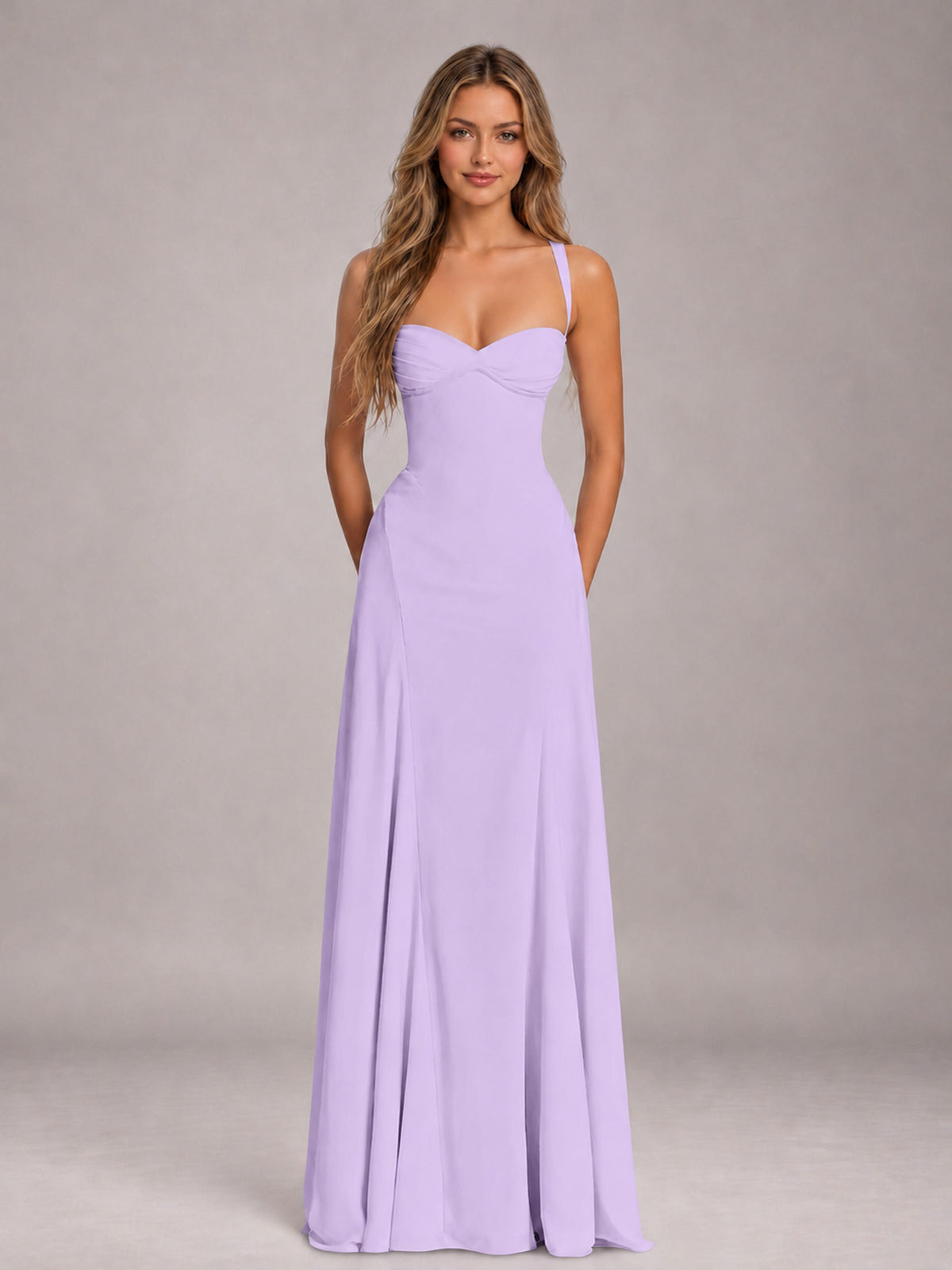 Lilac A-Line Sweetheart Sleeveless Floor-Length Bridesmaid Dress