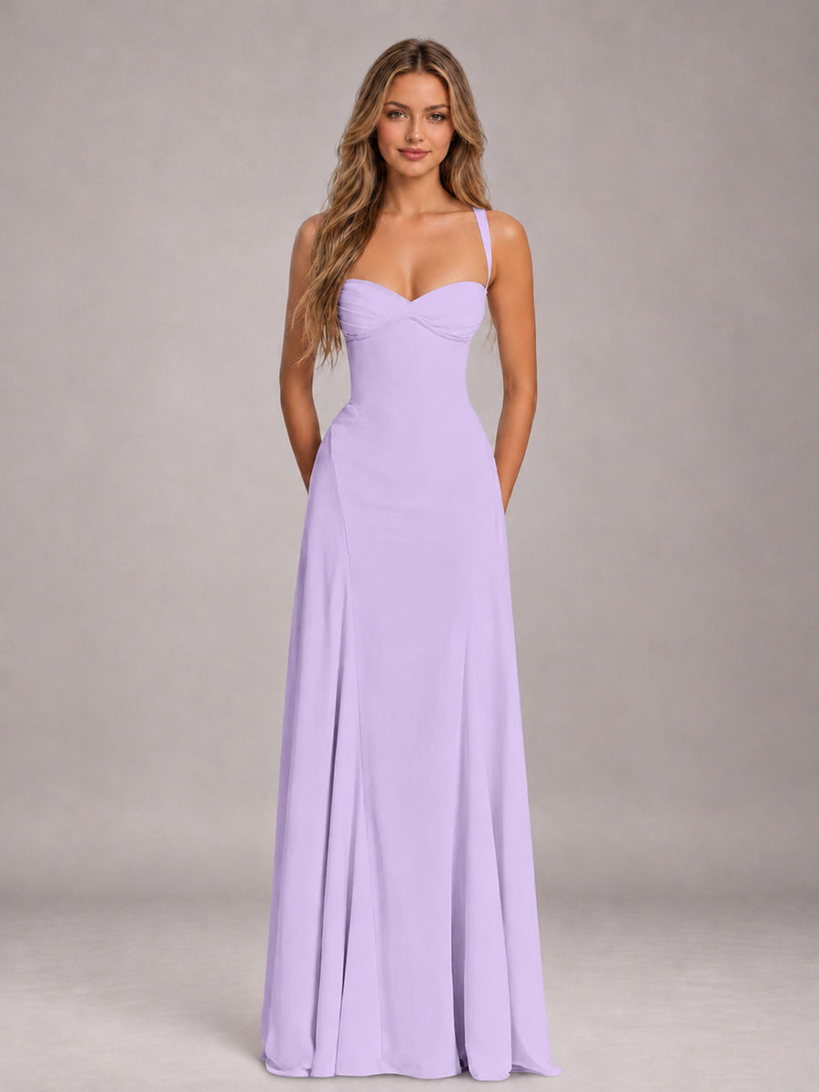 Lilac A-Line Sweetheart Sleeveless Floor-Length Bridesmaid Dress