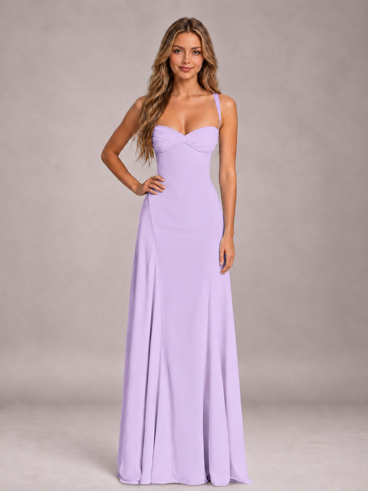 Lilac A-Line Sweetheart Sleeveless Floor-Length Bridesmaid Dress