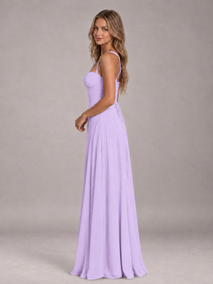 Lilac A-Line Sweetheart Sleeveless Floor-Length Bridesmaid Dress