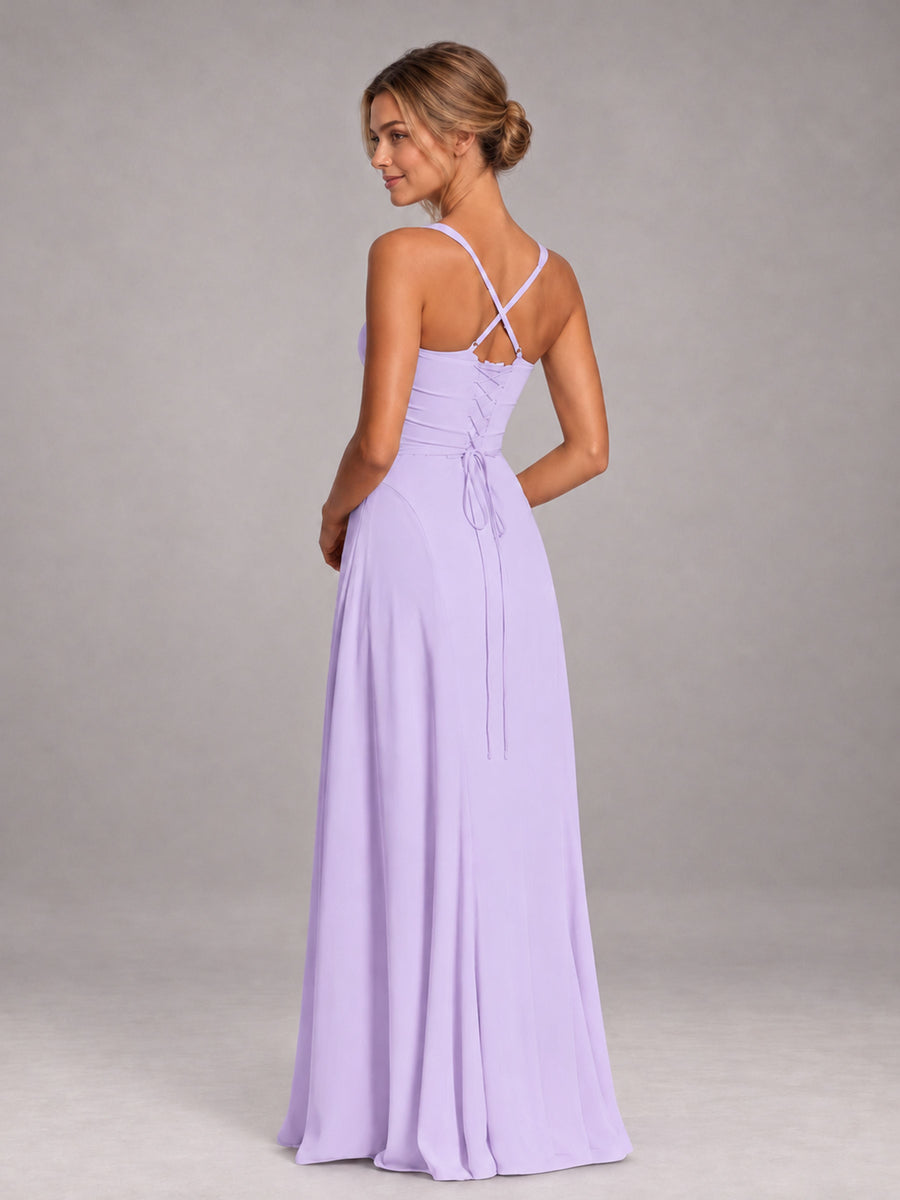 Lilac A-Line Sweetheart Sleeveless Floor-Length Bridesmaid Dress