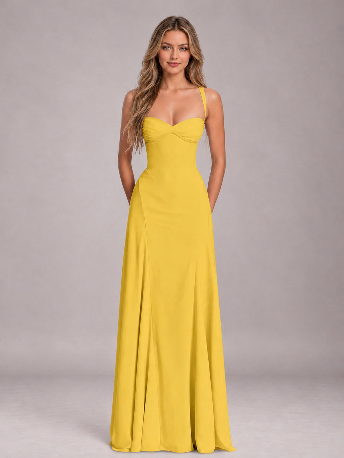 Mustard Yellow A-Line Sweetheart Sleeveless Floor-Length Bridesmaid Dress