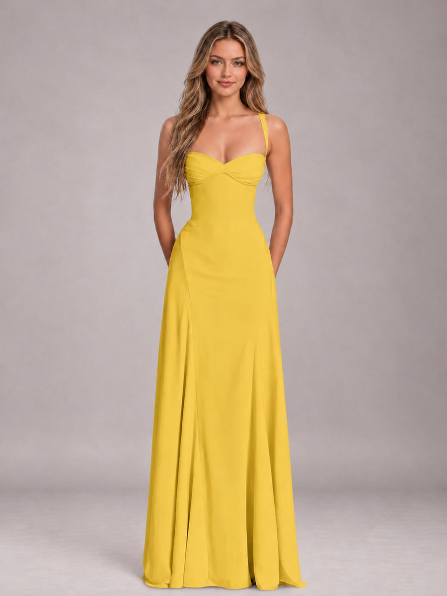 Mustard Yellow A-Line Sweetheart Sleeveless Floor-Length Bridesmaid Dress