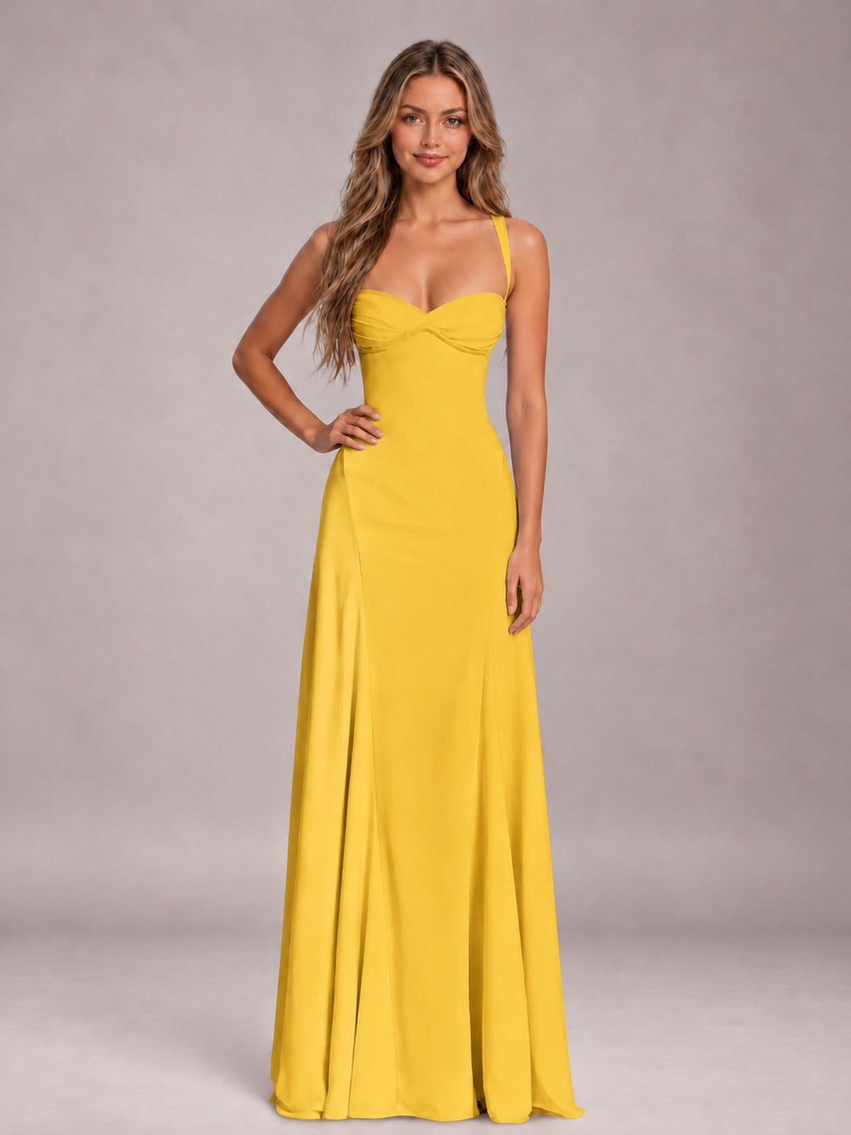Mustard Yellow A-Line Sweetheart Sleeveless Floor-Length Bridesmaid Dress